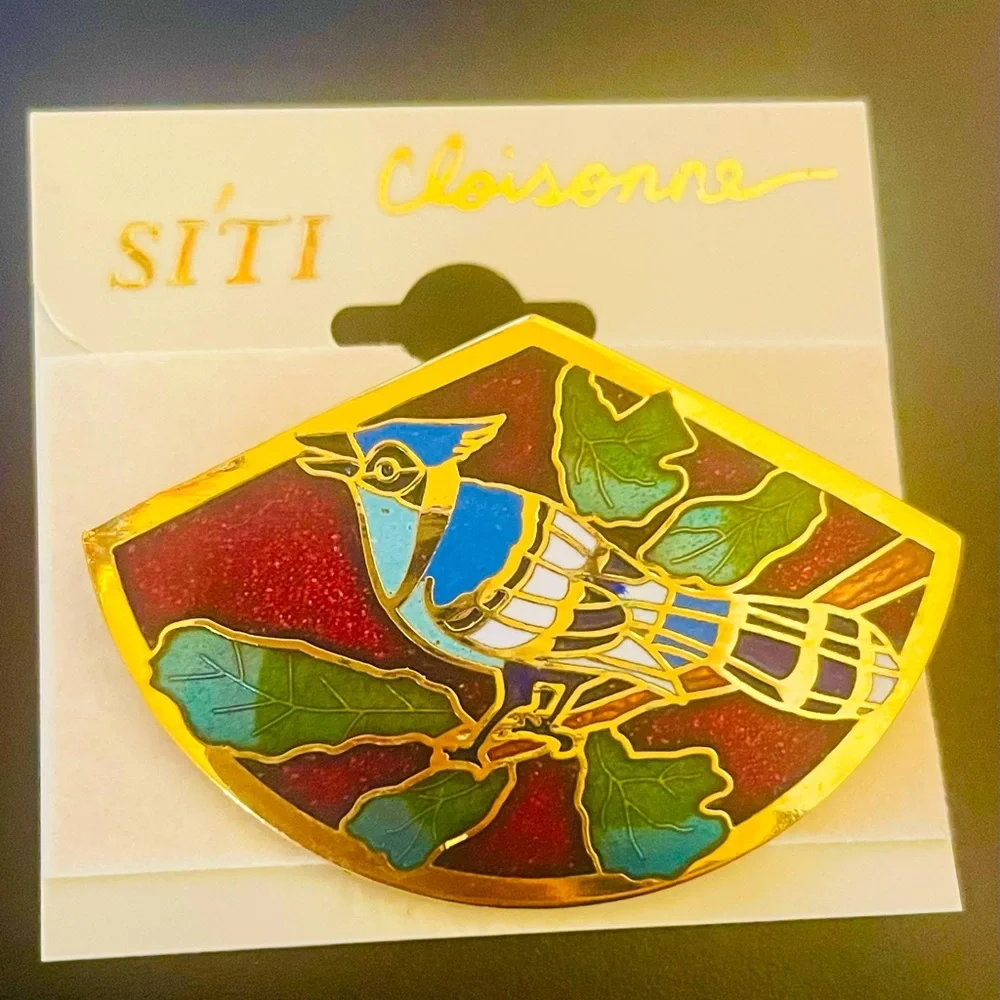 Vintage Cloisonne Blue Jay Bird Brooch Pin. - Picture 3 of 8